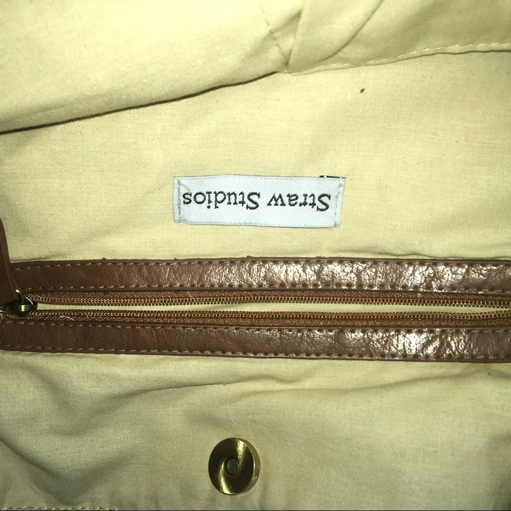 Straw Studios large tote bag beach leather straps